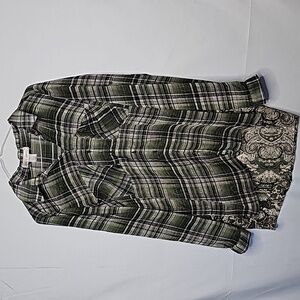 Band of Gypsies plaid sheer paisley stripes button down long sleeve shirt sz Sm